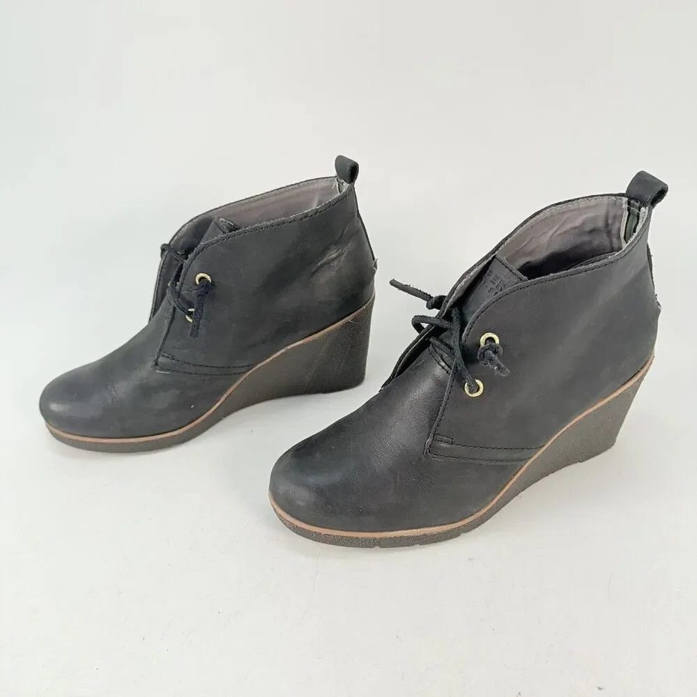 SPERRY Top Sider Harlow Black Leather Booties Wedge STS90491 Size 9.5 M